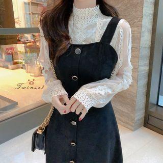 Lace Blouse / Midi A-line Pinafore Dress