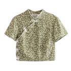 Short-sleeve Floral Frog-button Top