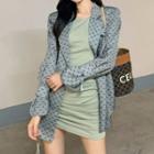 Double Breasted Print Blazer / Sleeveless Plain Mini Dress