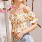 Ruched Ruffle Off-shoulder Crop Top