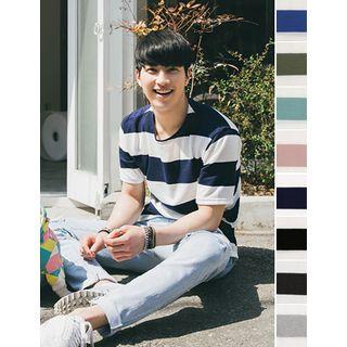 Round-neck Short-sleeve Color-block T-shirt