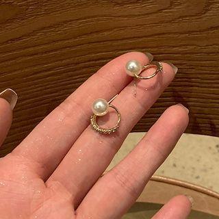 Faux Pearl Circle Stud Earring 1 Pair - Gold - One Size