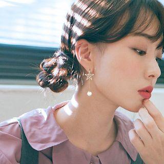 Rhinestone Star & Faux Pearl Dangle Earring White - One Size