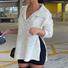 Open-collar Slit Sweatshirt