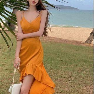 Spaghetti Strap High-low A-line Dress Orange - One Size