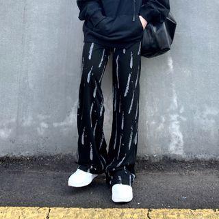 Feather Print Wide Leg Pants