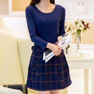 Check Mock Two-piece Dress
