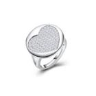 925 Sterling Silver Fashion Romantic Heart Shaped Cubic Zircon Round Adjustable Ring Silver - One Size