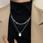 Tag Pendant Alloy Necklace A1490-2 - Silver - One Size