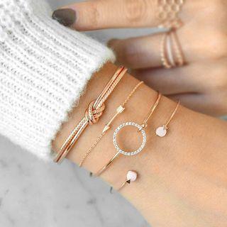Set Of 4: Alloy Knot / Arrow / Rhinestone Hoop Bracelet / Bead Open Bangle (assorted Designs)