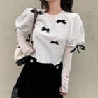 Mock Two-piece Long-sleeve Bow-accent Top