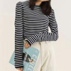 Striped Long-sleeve Top Ash Blue & White - One Size