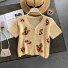 Embroidered Flower Short-sleeve Cardigan