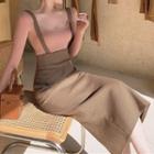 Long Sleeve Plain T-shirt / Suspender Fitted Skirt