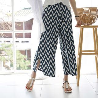 Drawstring-waist Zigzag Wide-leg Pants