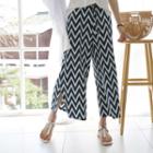 Drawstring-waist Zigzag Wide-leg Pants