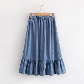 Ruffled Hem A-line Denim Skirt