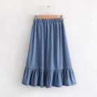 Ruffled Hem A-line Denim Skirt