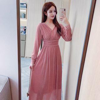 Long-sleeve V-neck A-line Glitter Dress