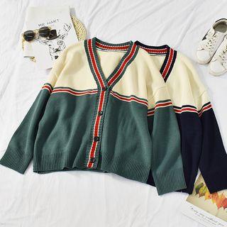 Contrast Trim Color Block Cardigan