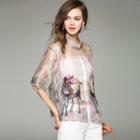 3/4-sleeve Embroidery Tulle Top