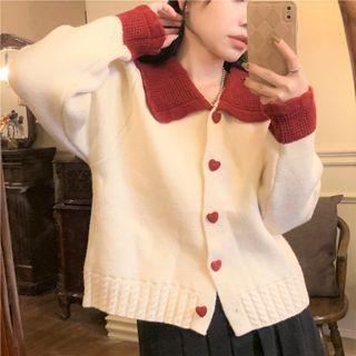 Peter-pan Collar Two-tone Cardigan