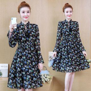 Long Sleeve Floral Print A-line Sheath Dress