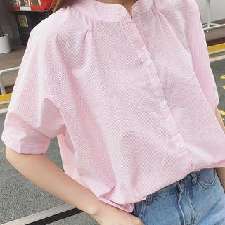 Stand Collar Seersucker Blouse