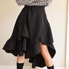 Ruffle Hem Asymmetrical Midi A-line Skirt