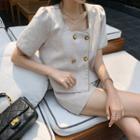 Set: Square-neck Linen Jacket + Shorts Beige - One Size