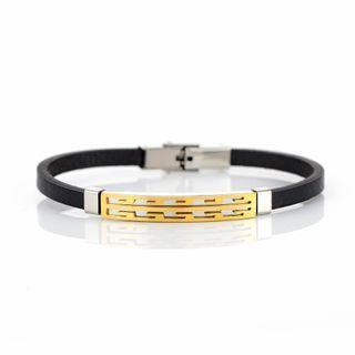Patterned Stainless Steel Genuine Leather Bracelet