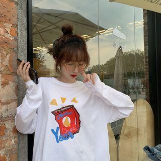 Long-sleeve Printed T Shirt White - One Size