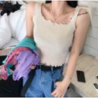 Frill Trim Knitted Cropped Top