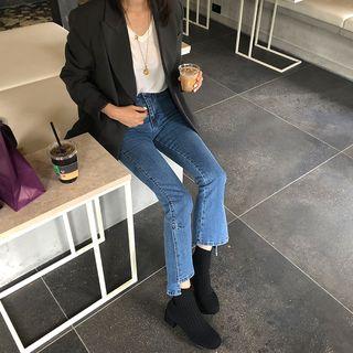 Deep-slit Semi Boot-cut Jeans