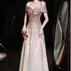 Off Shoulder Sequin A-line Gown