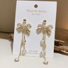 Bow Faux Pearl Fringed Rhinestone Earring 1 Pair - Gold - One Size