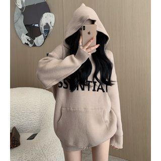 Lettering Hooded Knit Sweater Almond - One Size