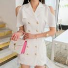 Cold-shoulder Plain Button Mini Dress