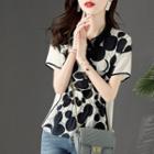 Short-sleeve Dotted Shirred Blouse