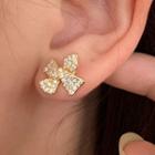 Cz Ribbon Stud Earring 1 Pair - Gold - One Size