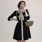 Long-sleeve Bow Accent Mini Collared Dress