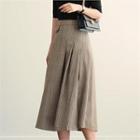 Pleated-front Plaid Midi Skirt