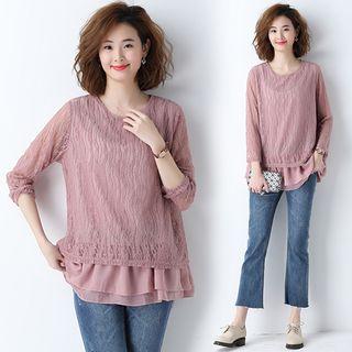 Plain Round-neck Lace T Shirt