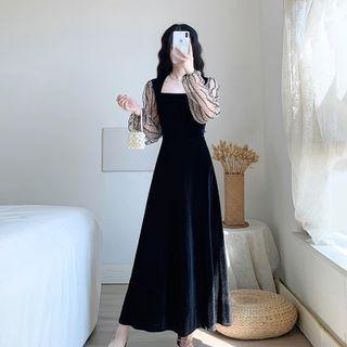 Long-sleeve Sheer Maxi A-line Dress