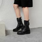 Perforated Lace-up Short Boots