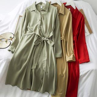 Ribbon-waist Asymmetric Shirtdress