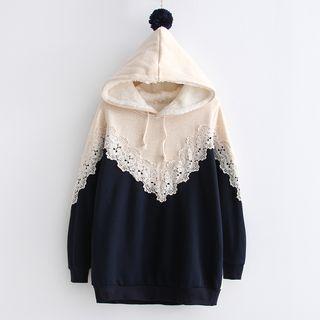 Lace Trim Two-tone Hoodie