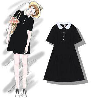 Short-sleeve Polo Collar A-line Dress
