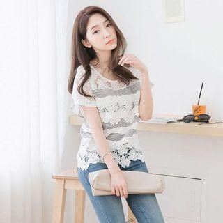 Striped Lace Panel Top