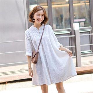 Open-placket Pintuck-detail Shirtdress